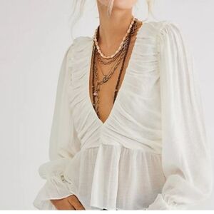 NEW FREE PEOPLE DAIA SIZE XS LONG SLEEVE BABYDOLL BOHO BLOUSE TOP